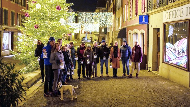 Lantern walk round La Neuveville with Fondue