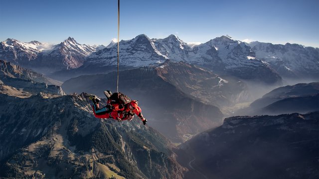 Skydiving above Interlaken in winter
