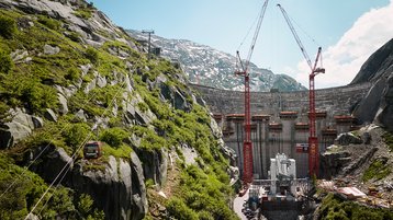 Hospizbahn und Staumauer, Grimselwelt Jungfrau Region