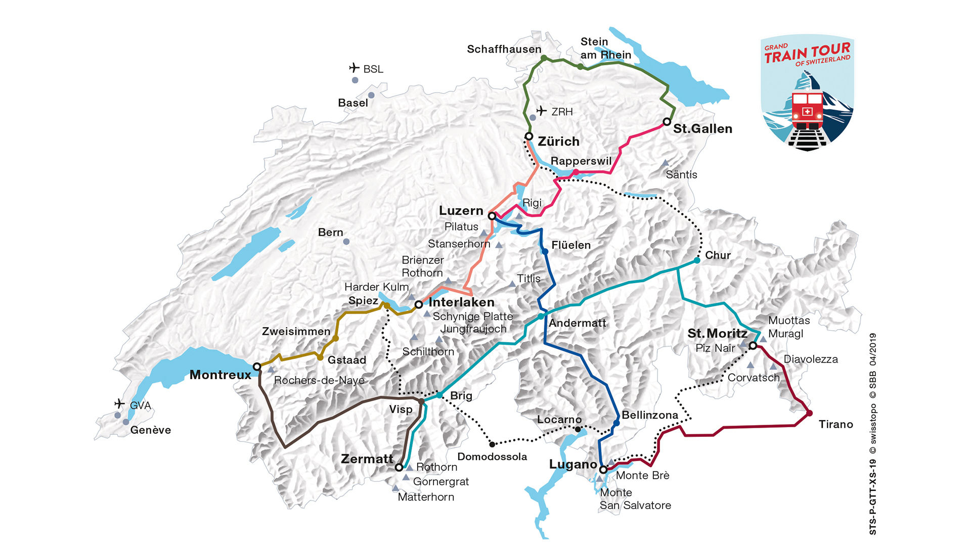 Karte Grand Train Tour of Switzerland